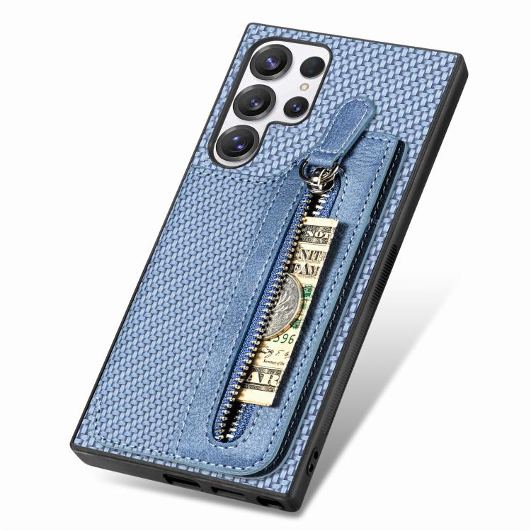For Samsung Galaxy S25 Ultra 5G Carbon Fiber Horizontal Flip Zipper Wallet Phone Case