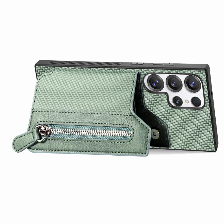 For Samsung Galaxy S25 Ultra 5G Carbon Fiber Horizontal Flip Zipper Wallet Phone Case