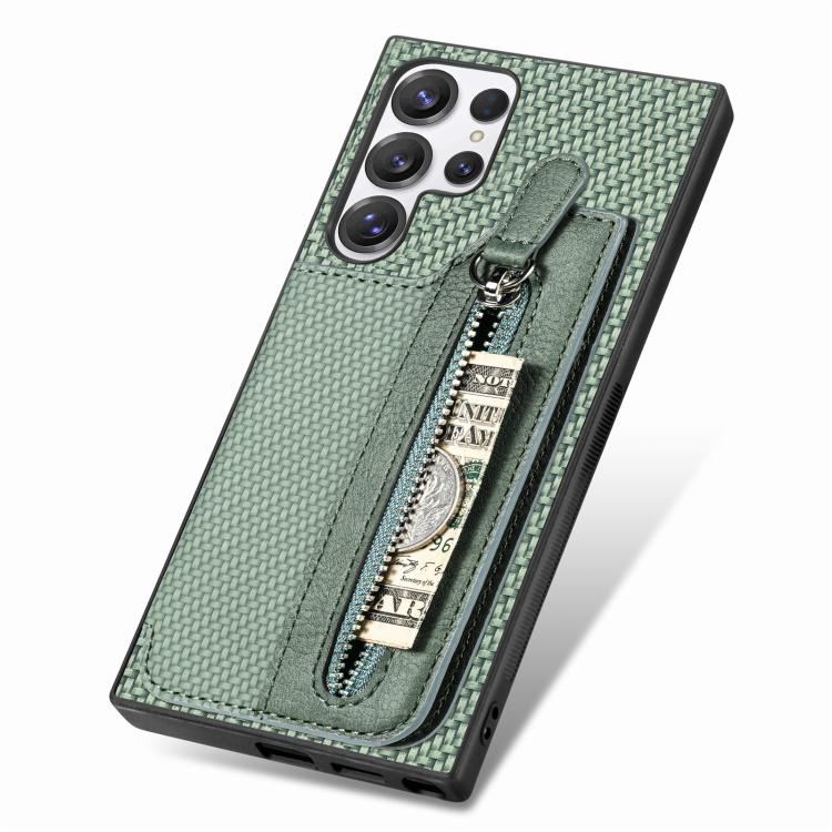 For Samsung Galaxy S25 Ultra 5G Carbon Fiber Horizontal Flip Zipper Wallet Phone Case