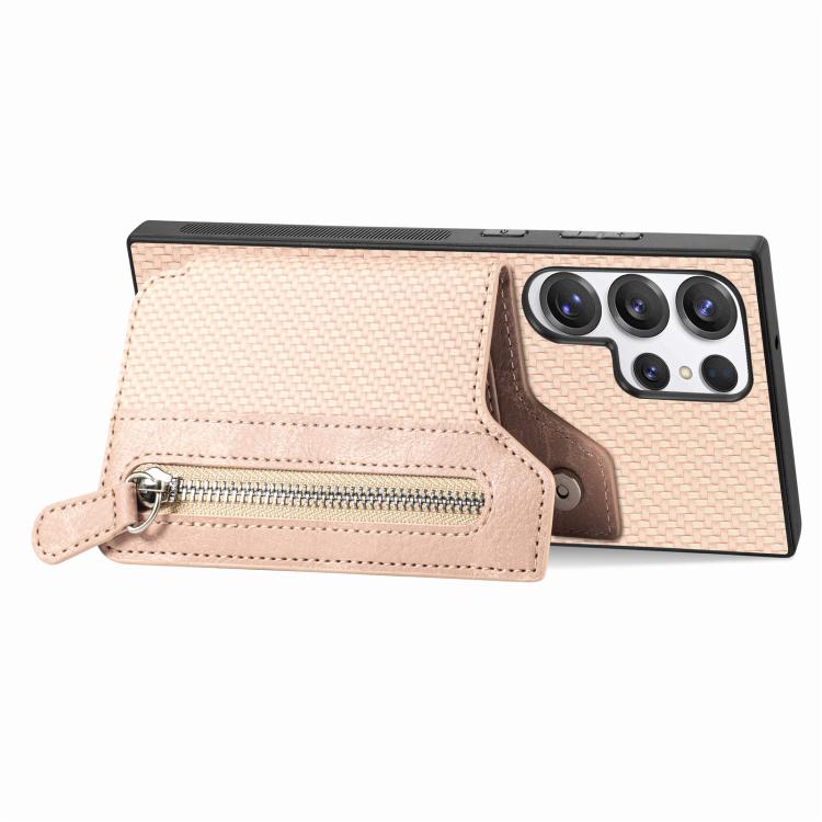 For Samsung Galaxy S25 Ultra 5G Carbon Fiber Horizontal Flip Zipper Wallet Phone Case