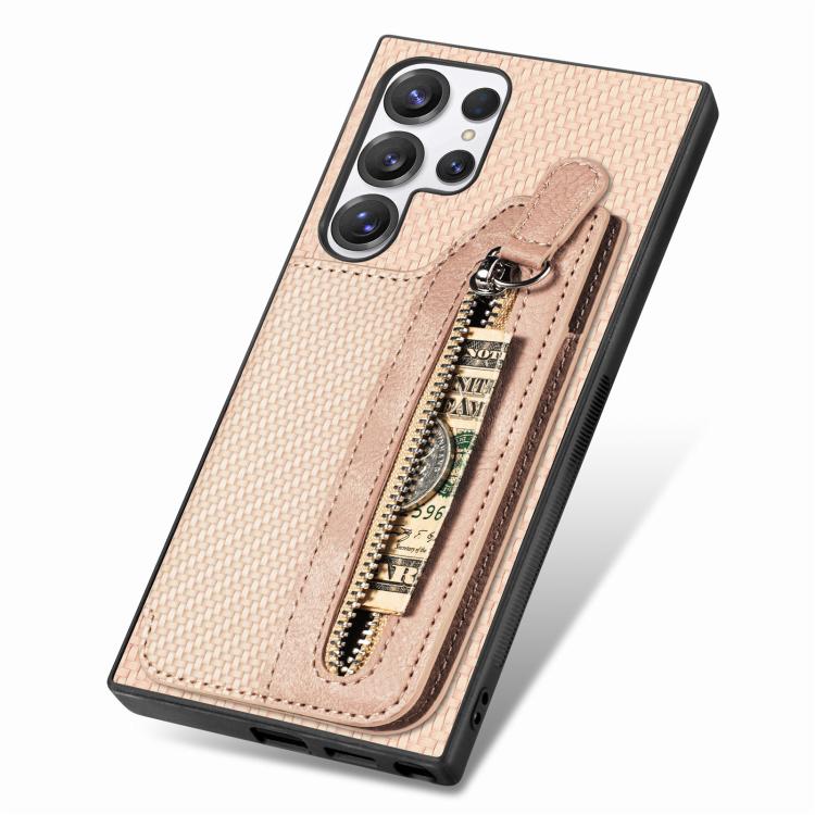 For Samsung Galaxy S25 Ultra 5G Carbon Fiber Horizontal Flip Zipper Wallet Phone Case