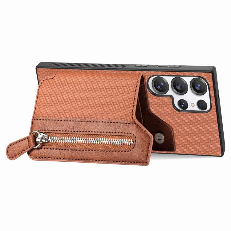 For Samsung Galaxy S25 Ultra 5G Carbon Fiber Horizontal Flip Zipper Wallet Phone Case