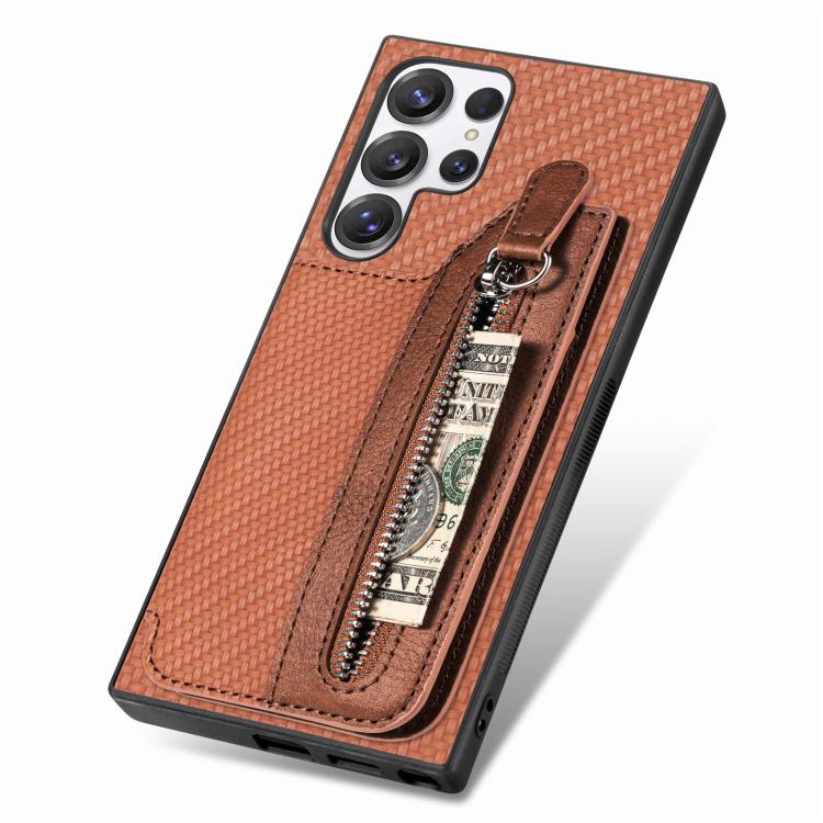 For Samsung Galaxy S25 Ultra 5G Carbon Fiber Horizontal Flip Zipper Wallet Phone Case
