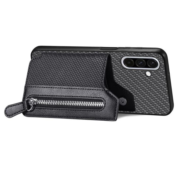 For Samsung Galaxy A57 5G Carbon Fiber Horizontal Flip Zipper Wallet Phone Case