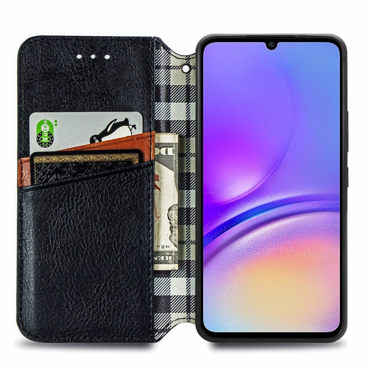For Samsung Galaxy A05 4G Cubic Grid Pressed Magnetic Leather Phone Case