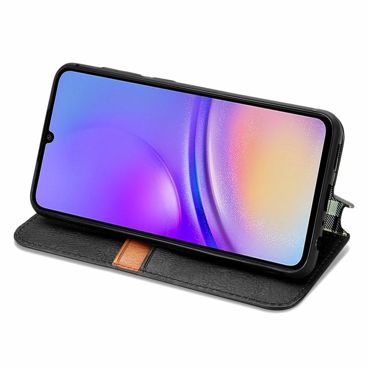 For Samsung Galaxy A05 4G Cubic Grid Pressed Magnetic Leather Phone Case