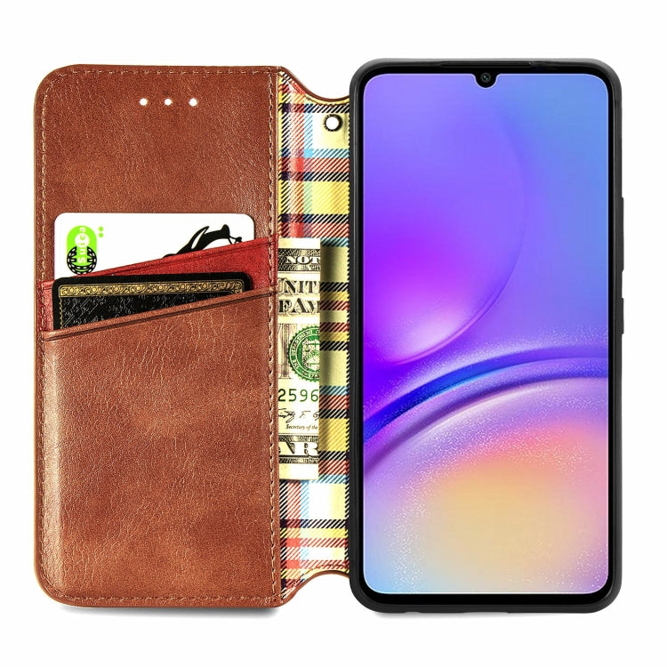 For Samsung Galaxy A05 4G Cubic Grid Pressed Magnetic Leather Phone Case