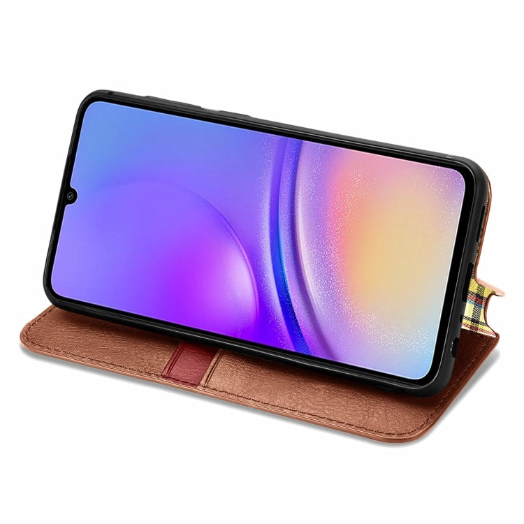 For Samsung Galaxy A05 4G Cubic Grid Pressed Magnetic Leather Phone Case