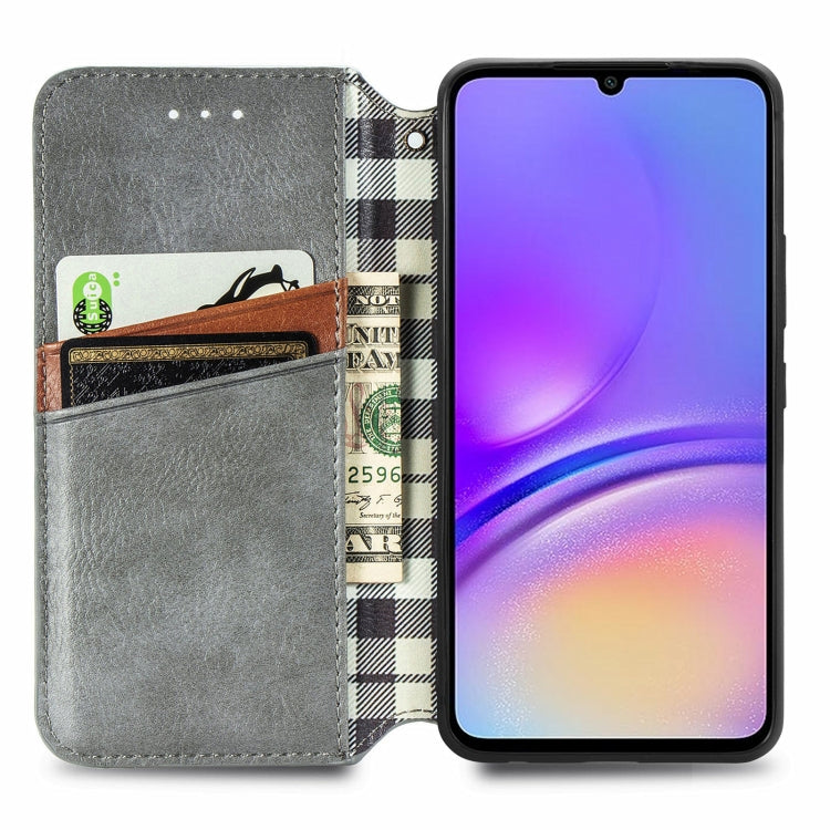For Samsung Galaxy A05 4G Cubic Grid Pressed Magnetic Leather Phone Case