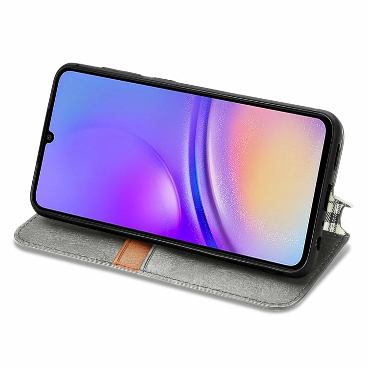 For Samsung Galaxy A05 4G Cubic Grid Pressed Magnetic Leather Phone Case