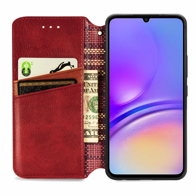For Samsung Galaxy A05 4G Cubic Grid Pressed Magnetic Leather Phone Case
