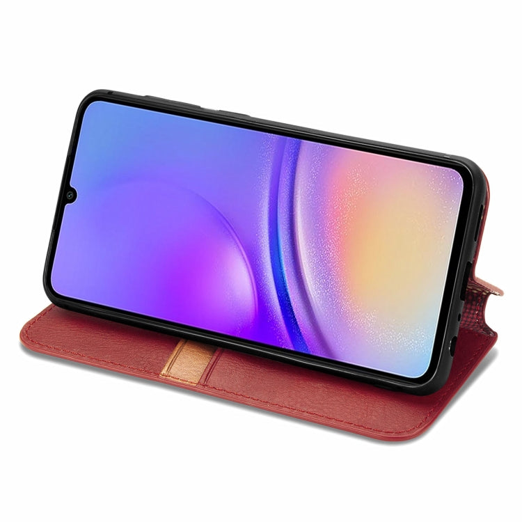 For Samsung Galaxy A05 4G Cubic Grid Pressed Magnetic Leather Phone Case