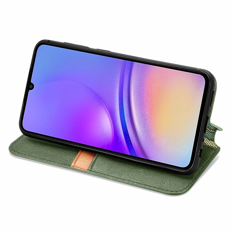 For Samsung Galaxy A05 4G Cubic Grid Pressed Magnetic Leather Phone Case