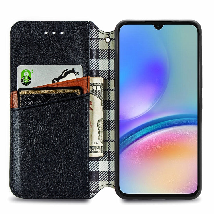 For Samsung Galaxy A05s Cubic Grid Pressed Magnetic Leather Phone Case