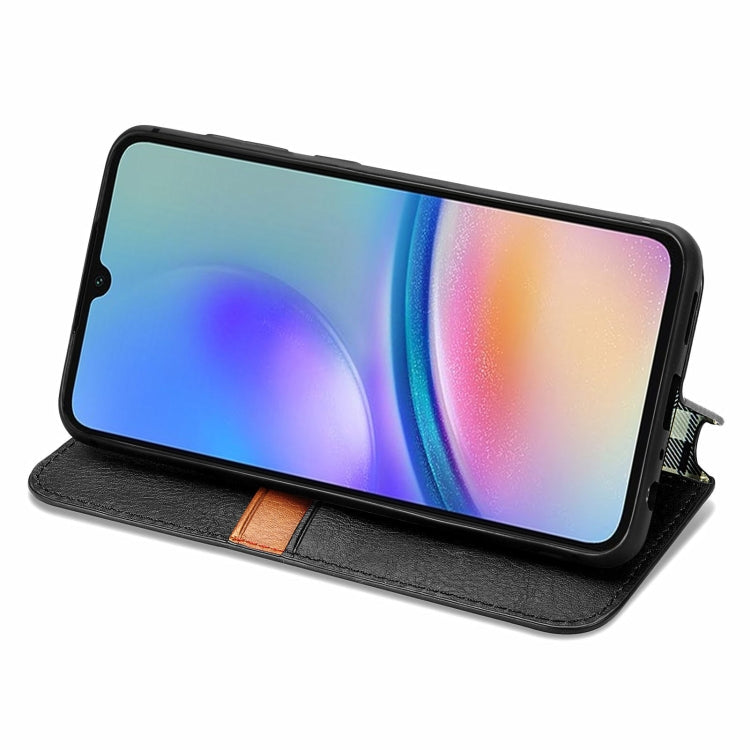 For Samsung Galaxy A05s Cubic Grid Pressed Magnetic Leather Phone Case
