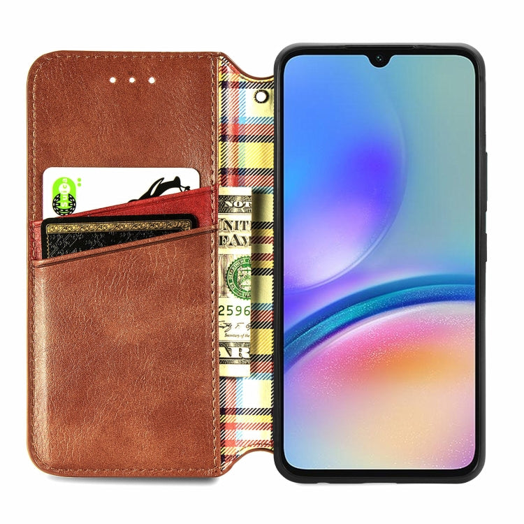 For Samsung Galaxy A05s Cubic Grid Pressed Magnetic Leather Phone Case