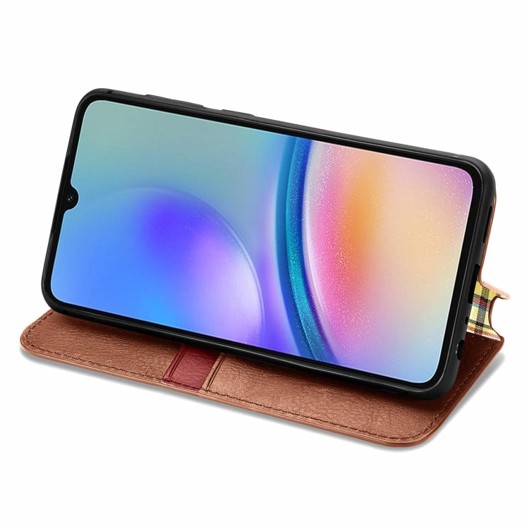 For Samsung Galaxy A05s Cubic Grid Pressed Magnetic Leather Phone Case