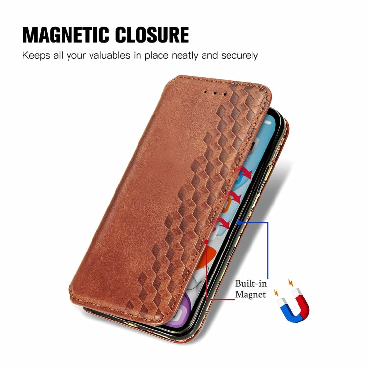 For Samsung Galaxy A05s Cubic Grid Pressed Magnetic Leather Phone Case