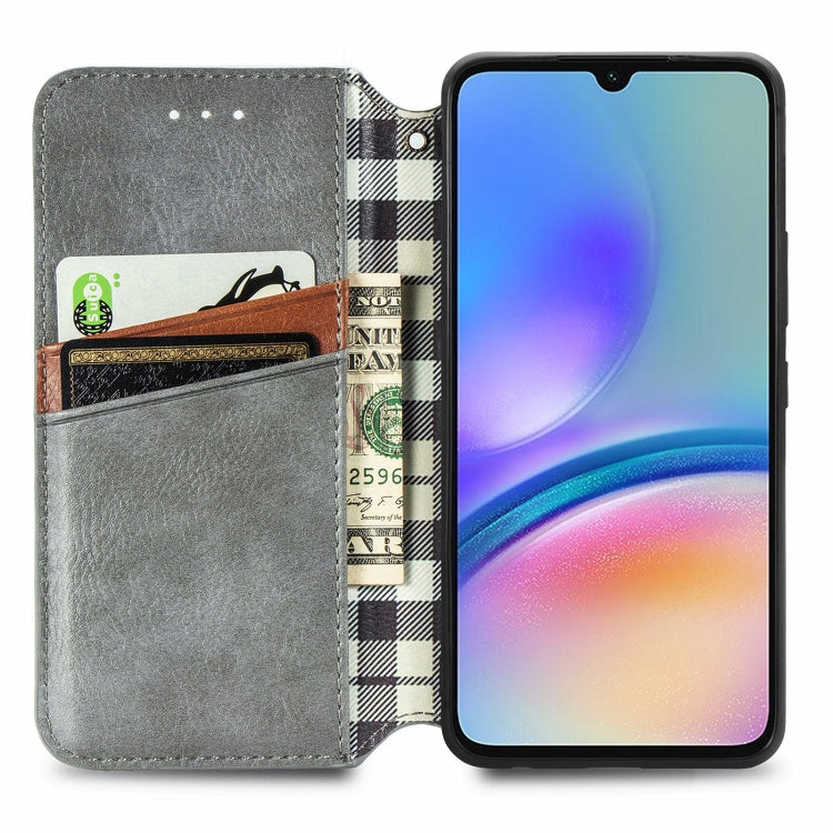 For Samsung Galaxy A05s Cubic Grid Pressed Magnetic Leather Phone Case