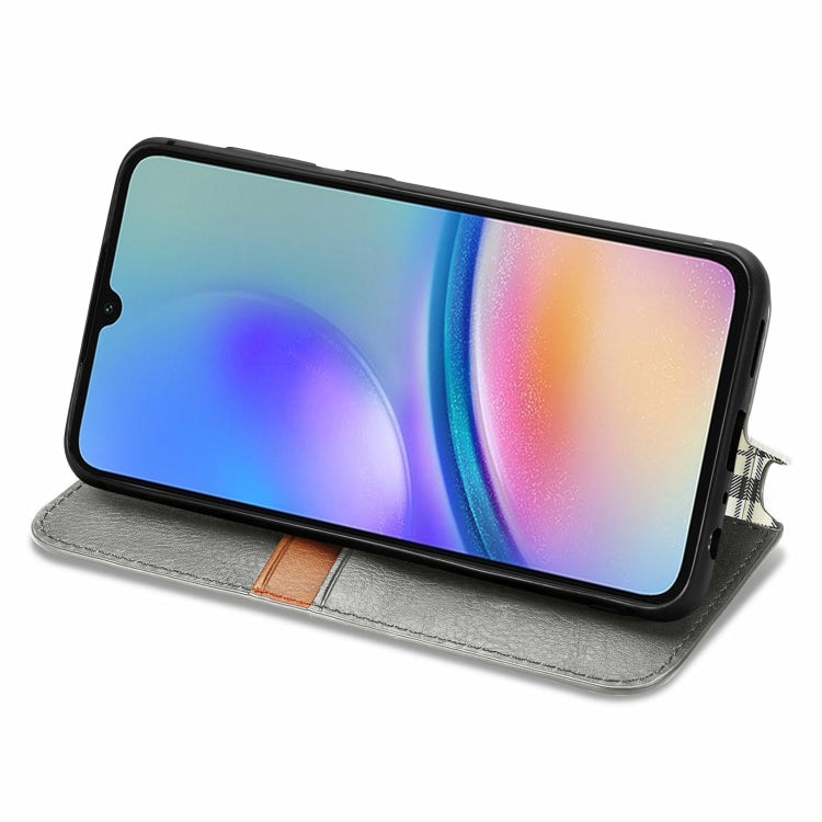 For Samsung Galaxy A05s Cubic Grid Pressed Magnetic Leather Phone Case