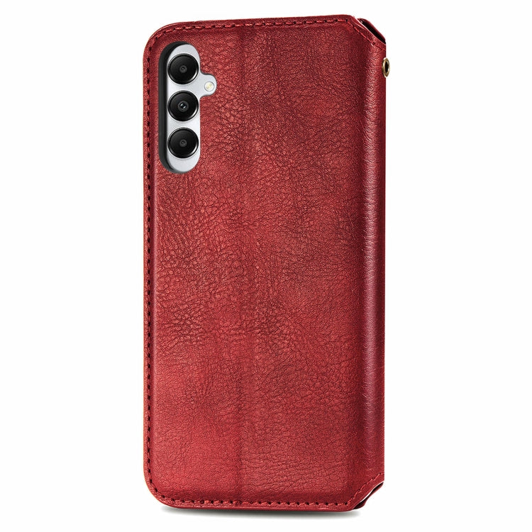 For Samsung Galaxy A05s Cubic Grid Pressed Magnetic Leather Phone Case