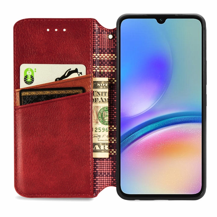 For Samsung Galaxy A05s Cubic Grid Pressed Magnetic Leather Phone Case