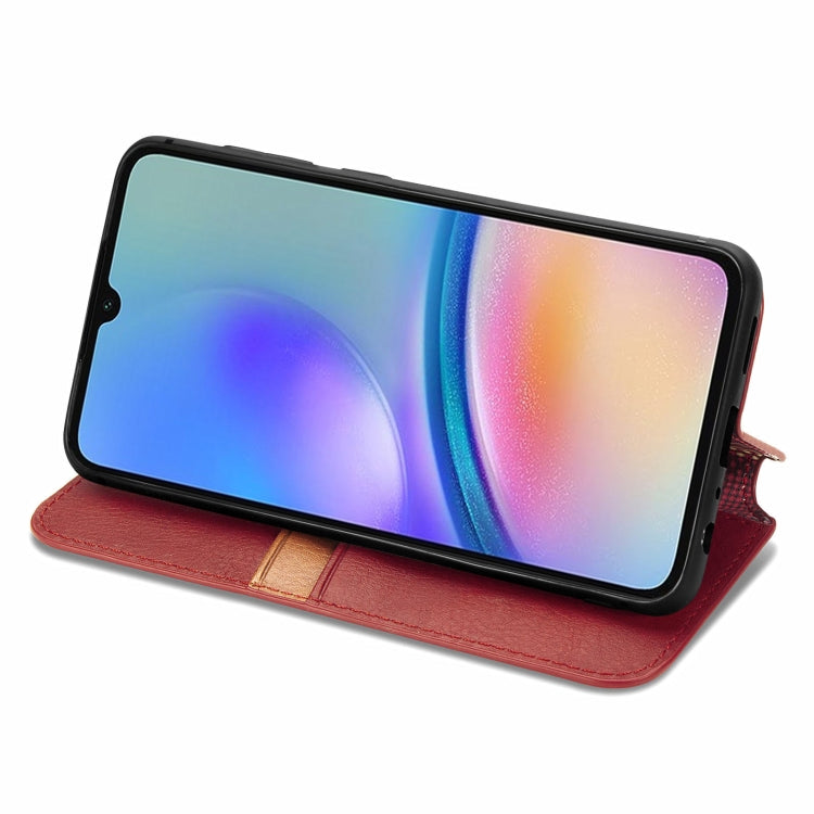 For Samsung Galaxy A05s Cubic Grid Pressed Magnetic Leather Phone Case