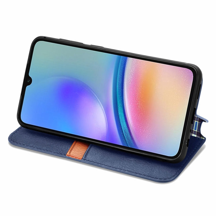 For Samsung Galaxy A05s Cubic Grid Pressed Magnetic Leather Phone Case