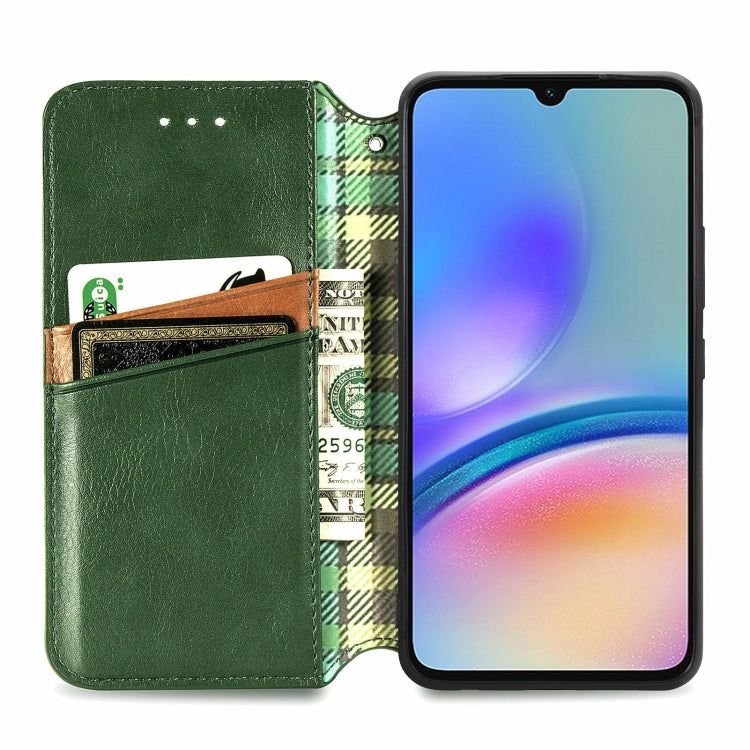 For Samsung Galaxy A05s Cubic Grid Pressed Magnetic Leather Phone Case