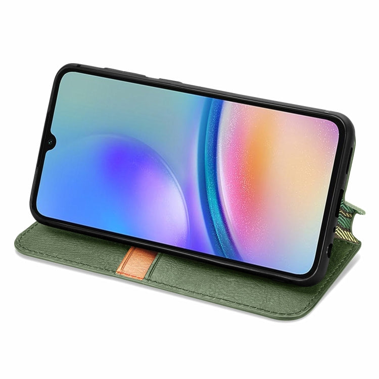 For Samsung Galaxy A05s Cubic Grid Pressed Magnetic Leather Phone Case