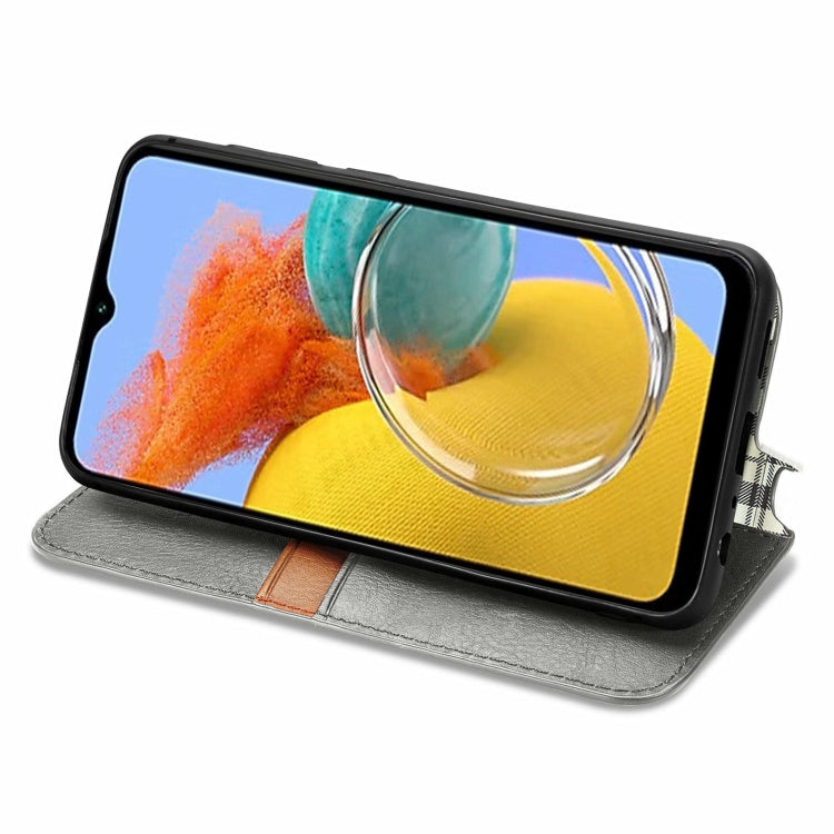 For Samsung Galaxy M14 4G Cubic Grid Pressed Magnetic Leather Phone Case