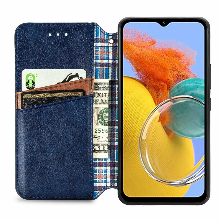 For Samsung Galaxy M14 4G Cubic Grid Pressed Magnetic Leather Phone Case