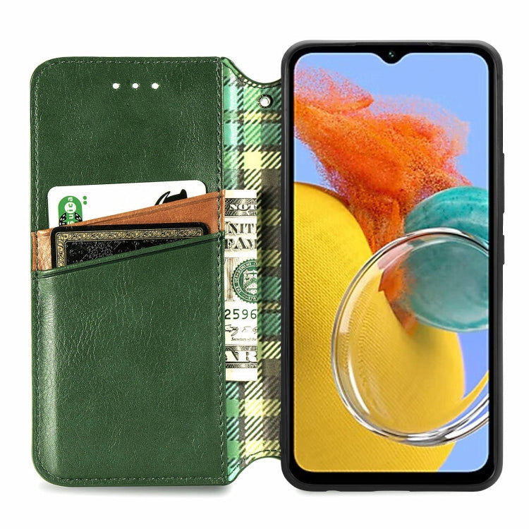 For Samsung Galaxy M14 4G Cubic Grid Pressed Magnetic Leather Phone Case