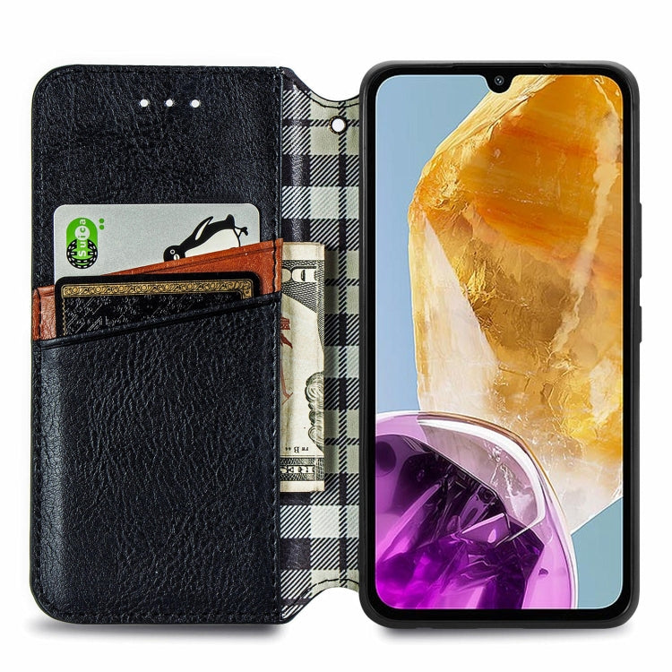 For Samsung Galaxy M15 Cubic Grid Pressed Magnetic Leather Phone Case