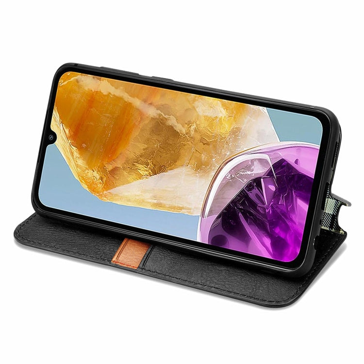 For Samsung Galaxy M15 Cubic Grid Pressed Magnetic Leather Phone Case