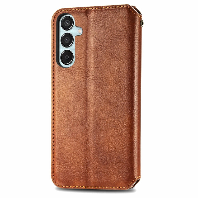 For Samsung Galaxy M15 Cubic Grid Pressed Magnetic Leather Phone Case