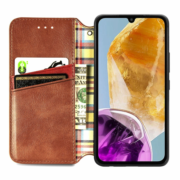 For Samsung Galaxy M15 Cubic Grid Pressed Magnetic Leather Phone Case