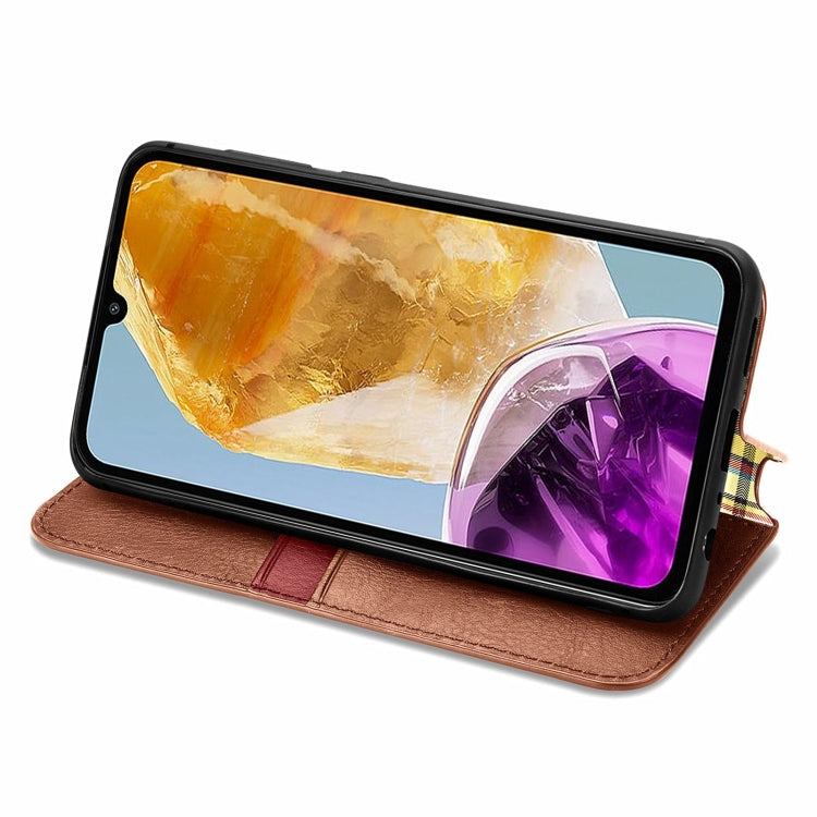 For Samsung Galaxy M15 Cubic Grid Pressed Magnetic Leather Phone Case
