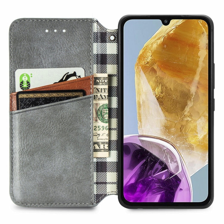For Samsung Galaxy M15 Cubic Grid Pressed Magnetic Leather Phone Case