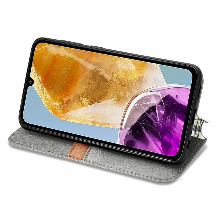 For Samsung Galaxy M15 Cubic Grid Pressed Magnetic Leather Phone Case