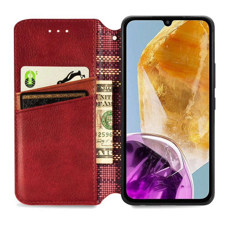 For Samsung Galaxy M15 Cubic Grid Pressed Magnetic Leather Phone Case