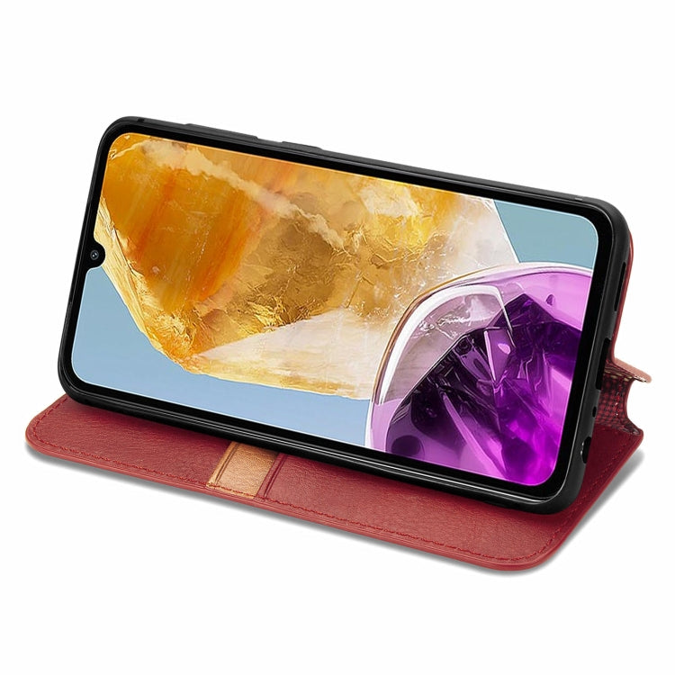 For Samsung Galaxy M15 Cubic Grid Pressed Magnetic Leather Phone Case