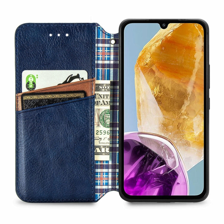 For Samsung Galaxy M15 Cubic Grid Pressed Magnetic Leather Phone Case