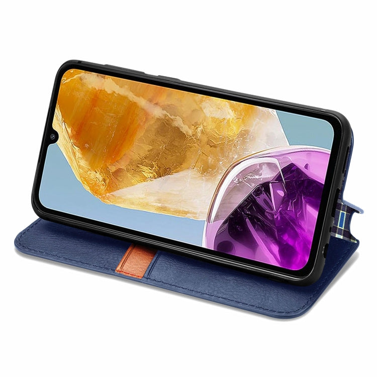 For Samsung Galaxy M15 Cubic Grid Pressed Magnetic Leather Phone Case