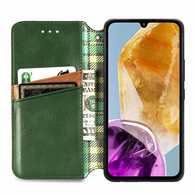 For Samsung Galaxy M15 Cubic Grid Pressed Magnetic Leather Phone Case