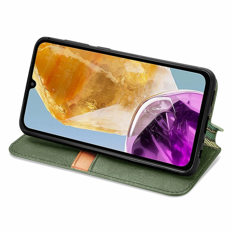 For Samsung Galaxy M15 Cubic Grid Pressed Magnetic Leather Phone Case