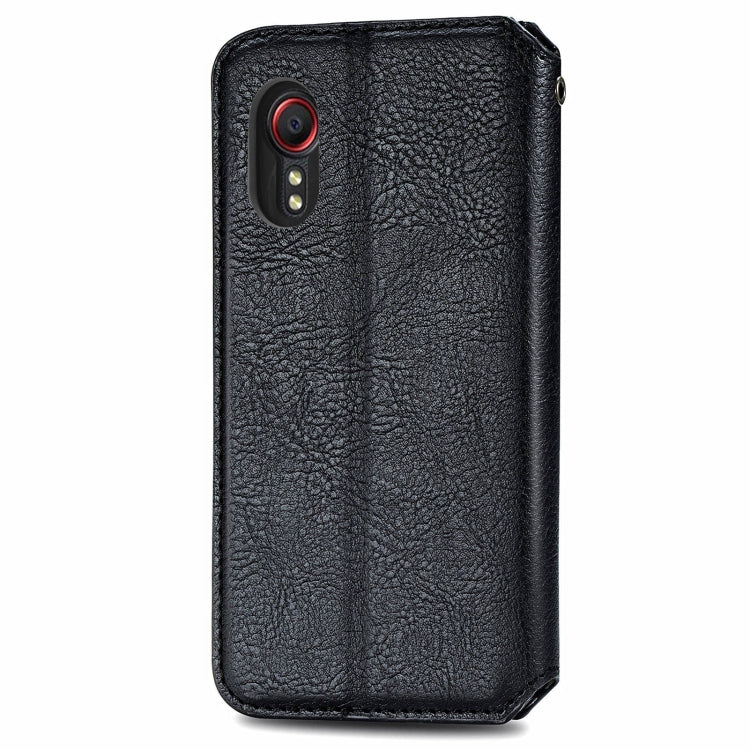 For Samsung Galaxy XCover 5 Cubic Grid Pressed Magnetic Leather Phone Case