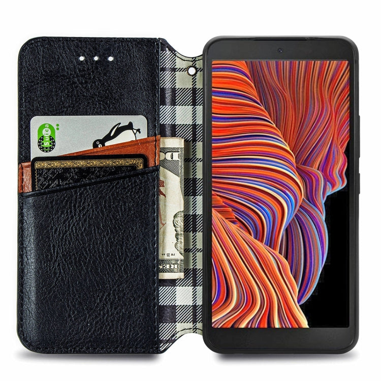 For Samsung Galaxy XCover 5 Cubic Grid Pressed Magnetic Leather Phone Case