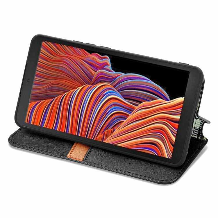 For Samsung Galaxy XCover 5 Cubic Grid Pressed Magnetic Leather Phone Case