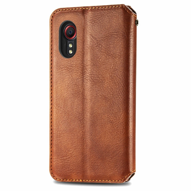 For Samsung Galaxy XCover 5 Cubic Grid Pressed Magnetic Leather Phone Case